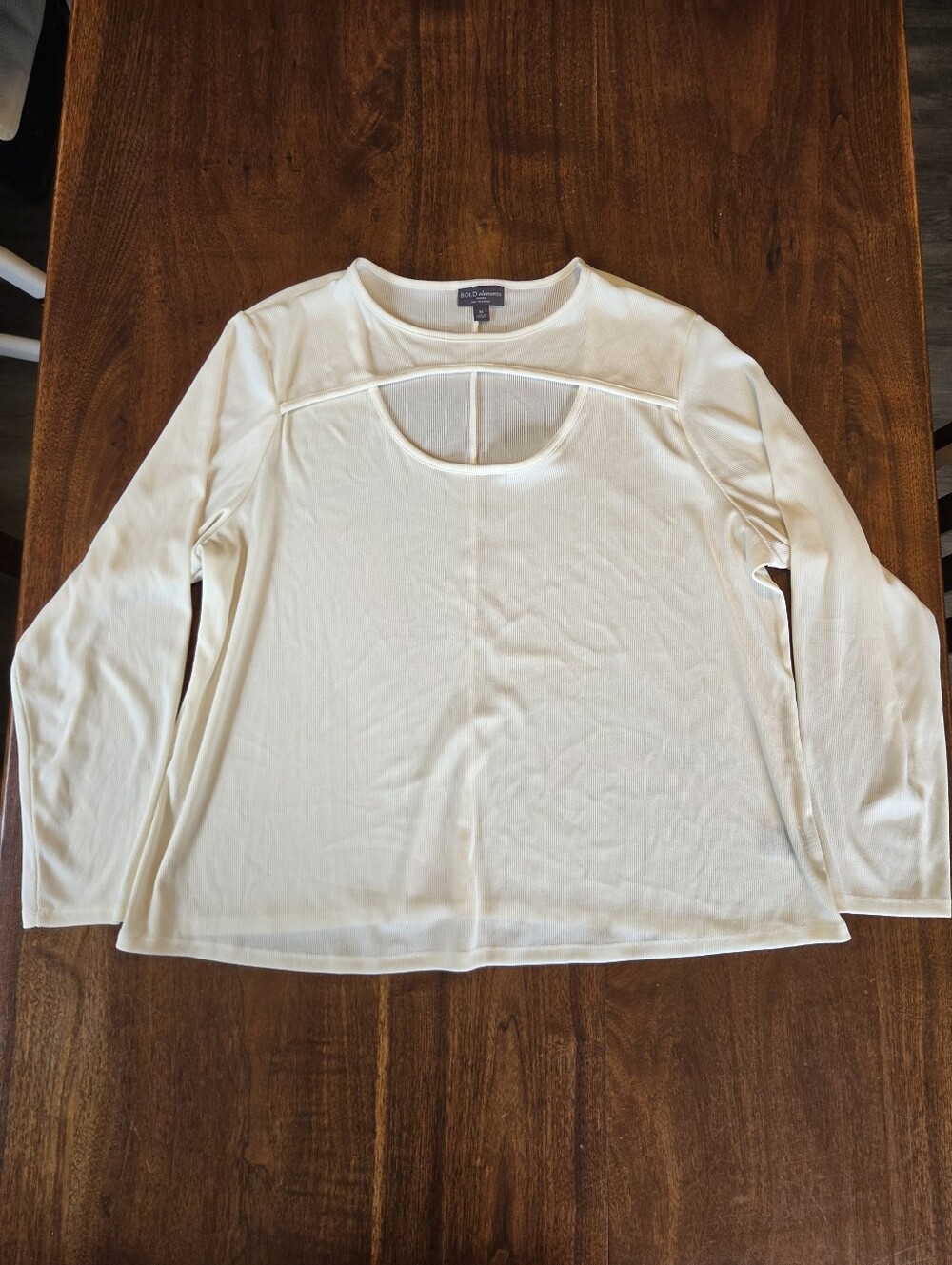 BOLD Elements Ivory Ribbed Cutout Long Sleeve Shirt Size 3X